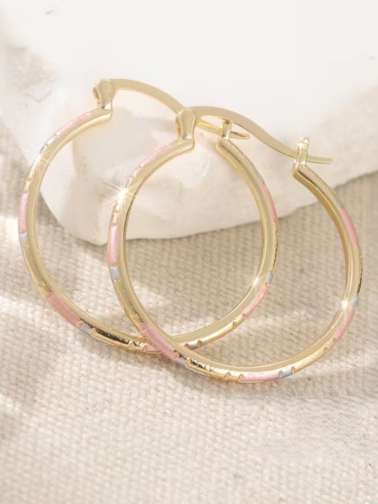 14k Gold Silver & Rose Gold Three Tone Womens Small Hoop Earrings Ladies Jewelry